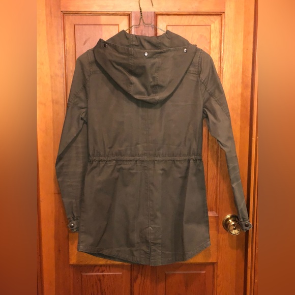 Lucky Brand Utility Jacket Removable Faux Fur Hood Trim DRY CLEANED Army Green S - Picture 13 of 16